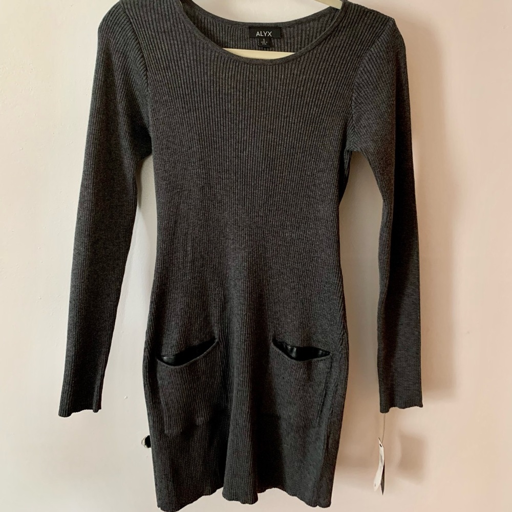 Gray sweater dress with pockets